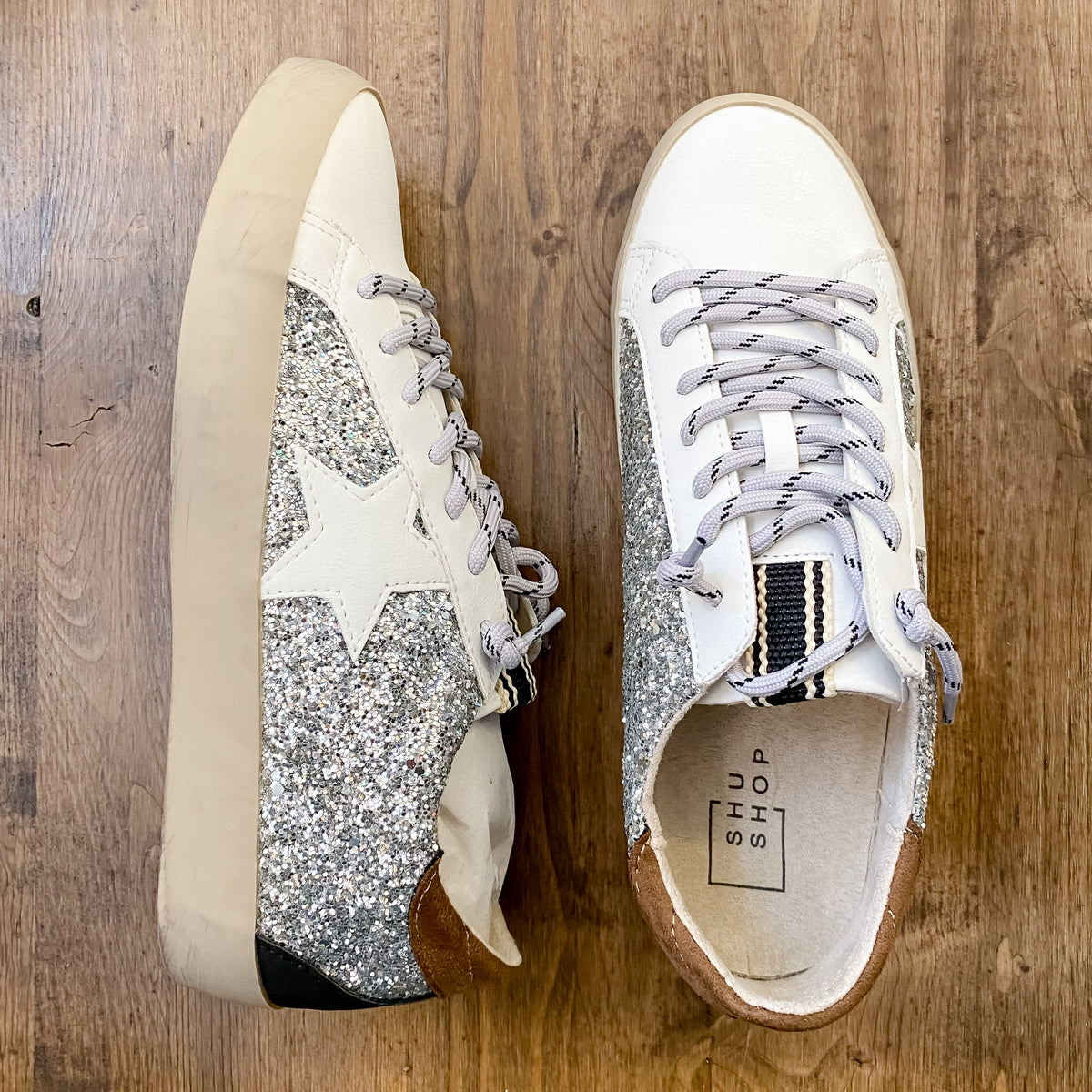 Shu Shop Silver Sparkle Sneakers w/ Star Detail