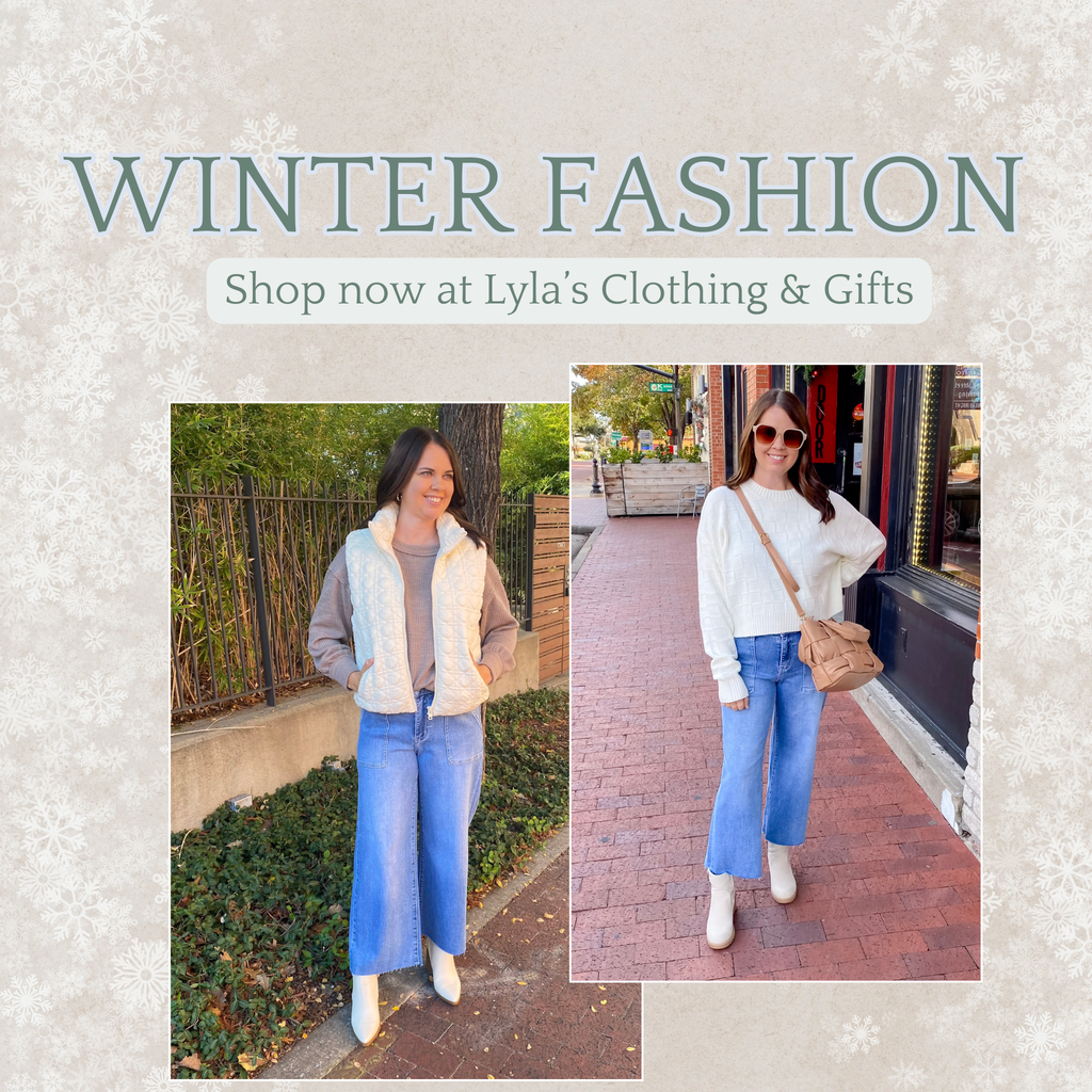 Shop winter fashion outfit inspo at Lyla's Clothing and Gifts! Located in Downtown Plano and Rockwall, Texas! Lyla's is your go to boutique for woman's fashion and gifts! 