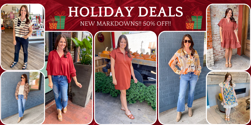 Shop Holiday Deals at Lyla's Clothing and Gifts! 50% OFF CLOTHING MARKDOWNS! Shop in-stores; Downtown Plano, Rockwall and ONLINE 24/7! Get your holiday shopping done at Lyla's!