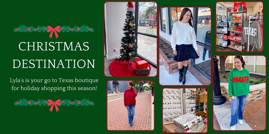 Lyla's Clothing and Gifts is your go to Texas boutique for holiday shopping this season! Shop the best holiday decor, gifts and festive fun at Lyla's!  We have a great selection of Texas Christmas decor! Have a Holly Jolly Christmas! 