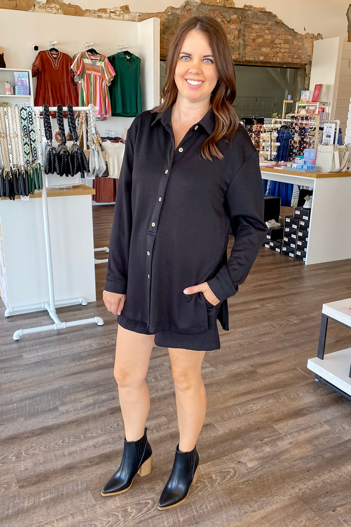 A Two In One Black Button Romper - Lyla's: Clothing, Decor & More - Plano Boutique