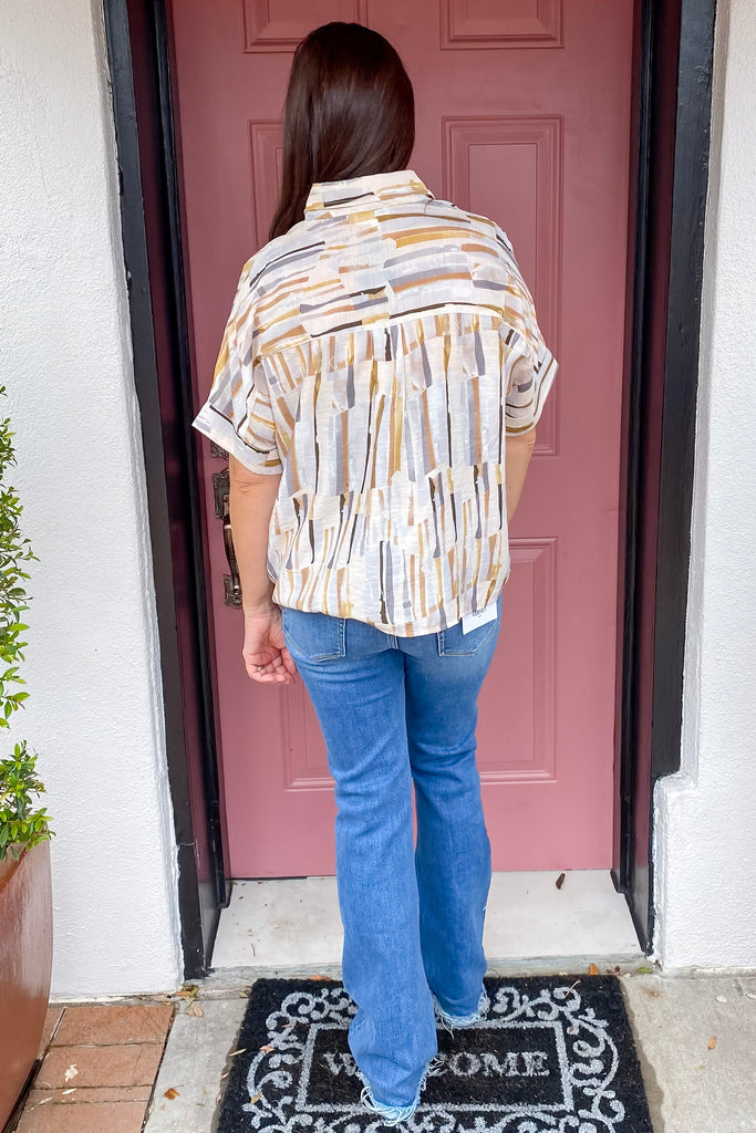 Mix It Up Striped Button Up Chesnut Top - Lyla's: Clothing, Decor & More - Plano Boutique