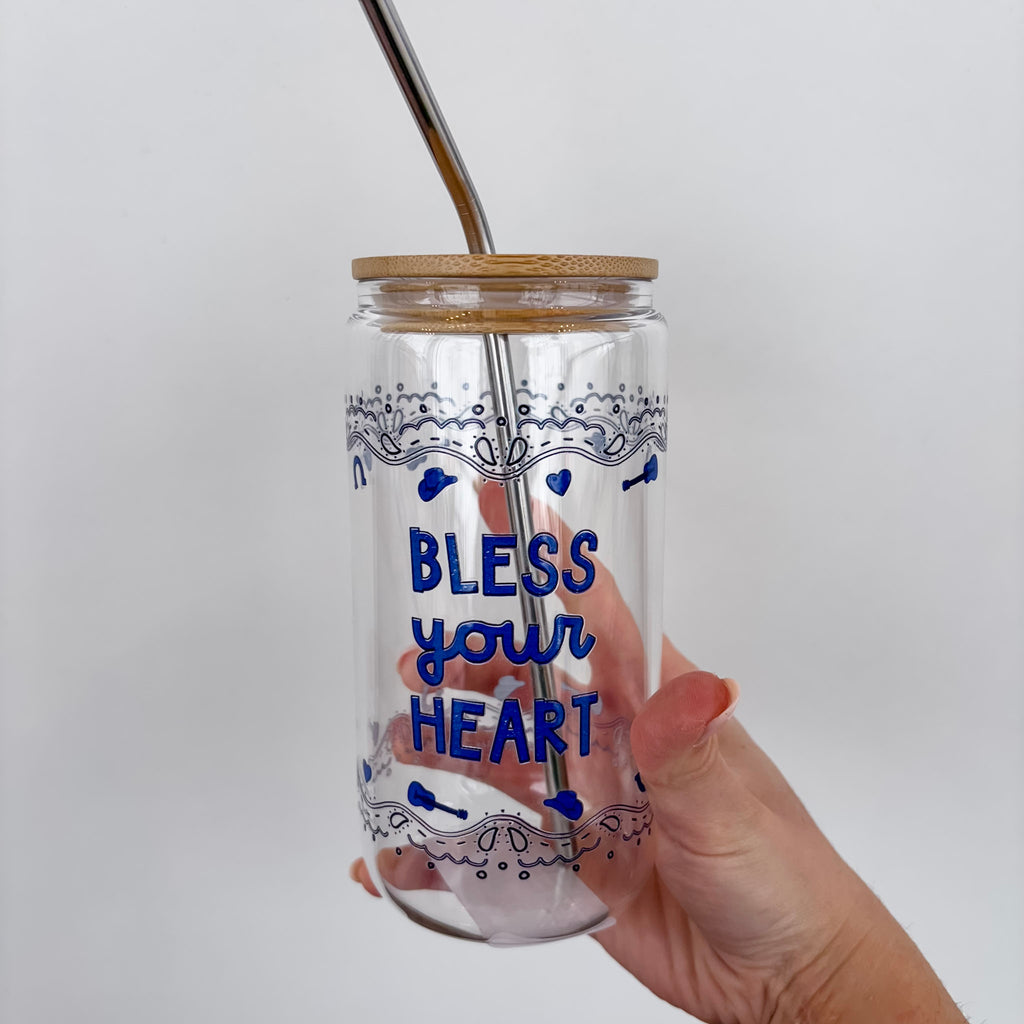 Bless Your Heart Western Glass Can - Lyla's: Clothing, Decor & More - Plano Boutique
