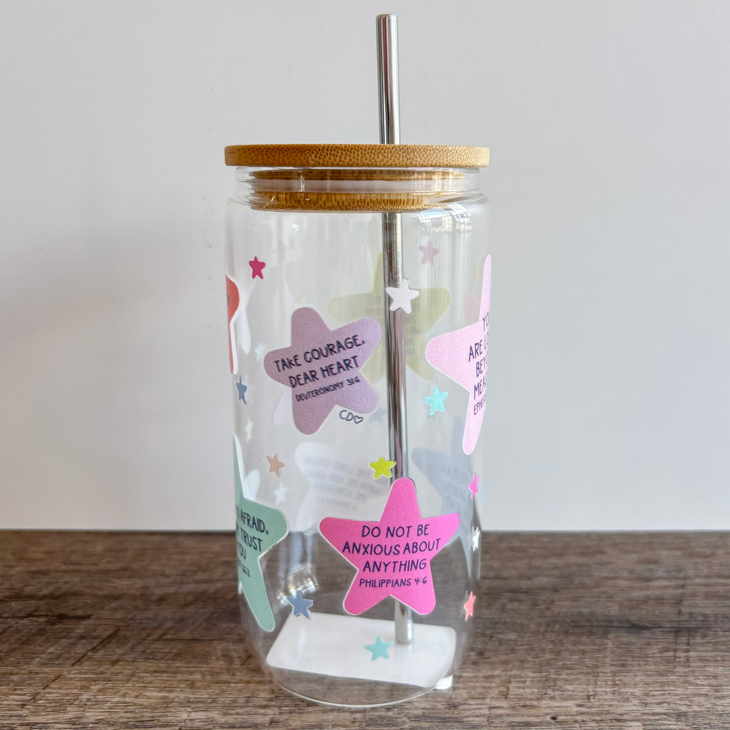 Bible Verse Glass Can by Callie Danielle - Lyla's: Clothing, Decor & More - Plano Boutique