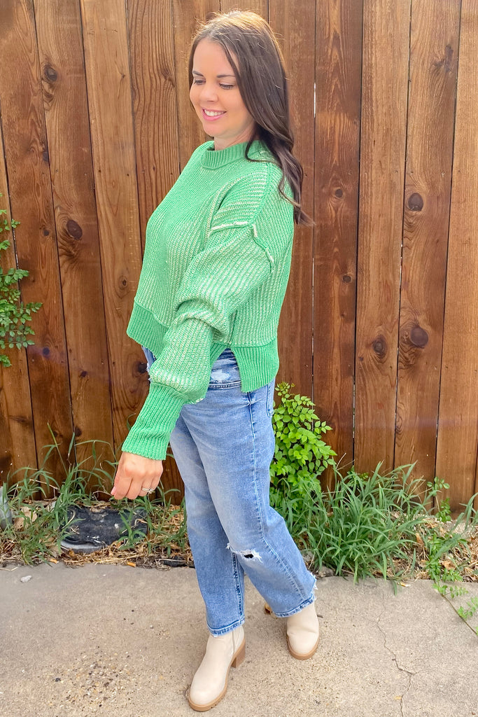 Day By Day Two Toned Green Sweater - Lyla's: Clothing, Decor & More - Plano Boutique