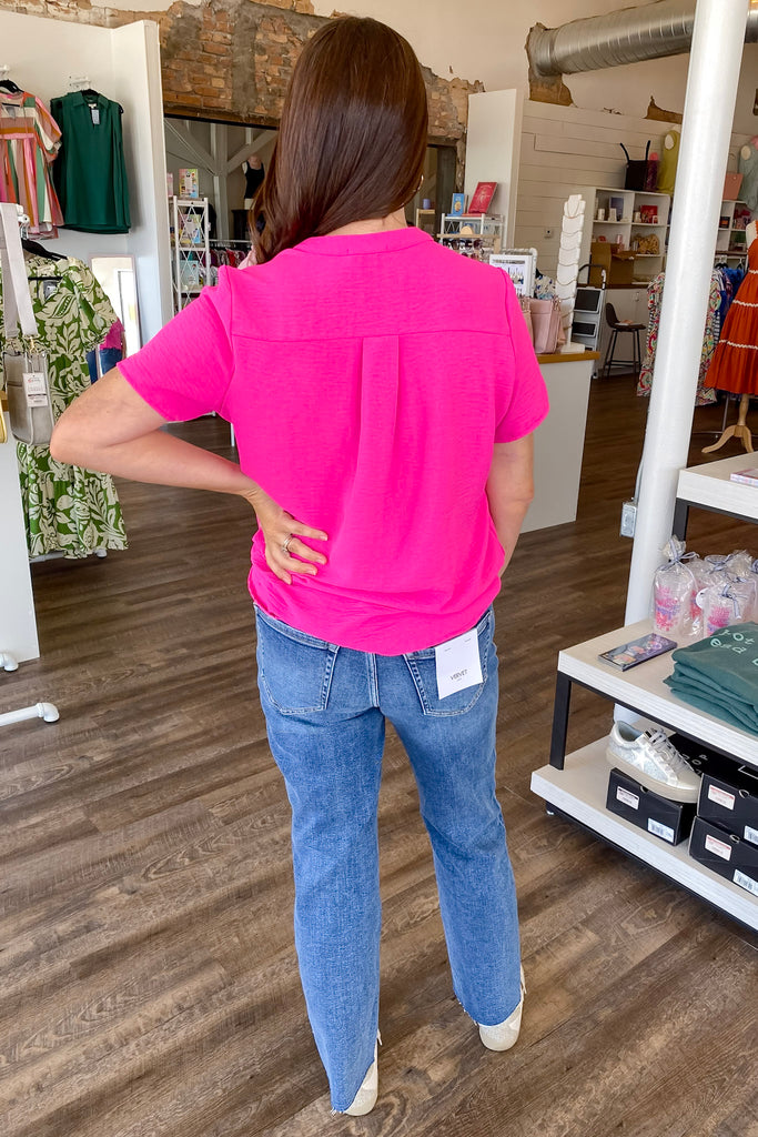 Placket Hot Pink Top - Lyla's: Clothing, Decor & More - Plano Boutique