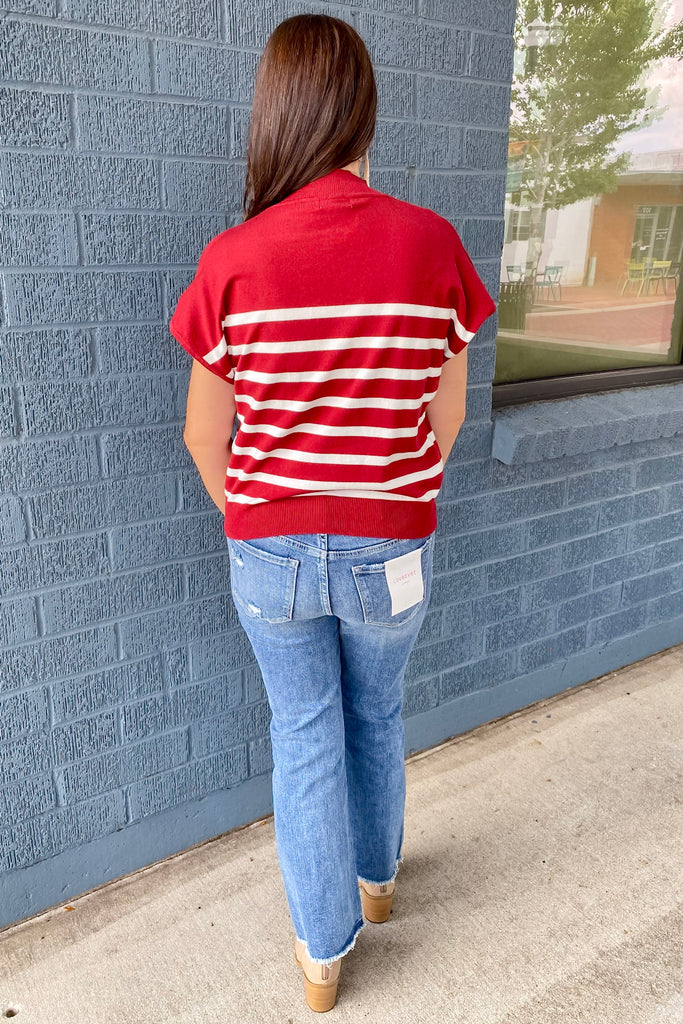 Striped Merlot Mock Neck Short Sleeve Top - Lyla's: Clothing, Decor & More - Plano Boutique