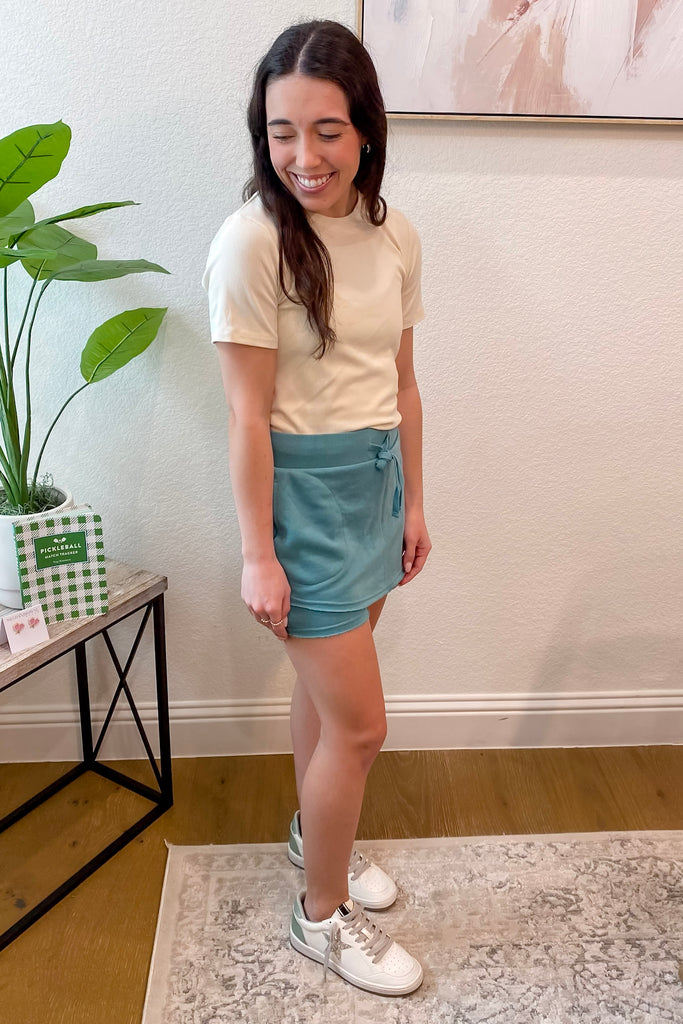 Athleisure Assymetrical Raw Hem Grey Teal Skort - Lyla's: Clothing, Decor & More - Plano Boutique