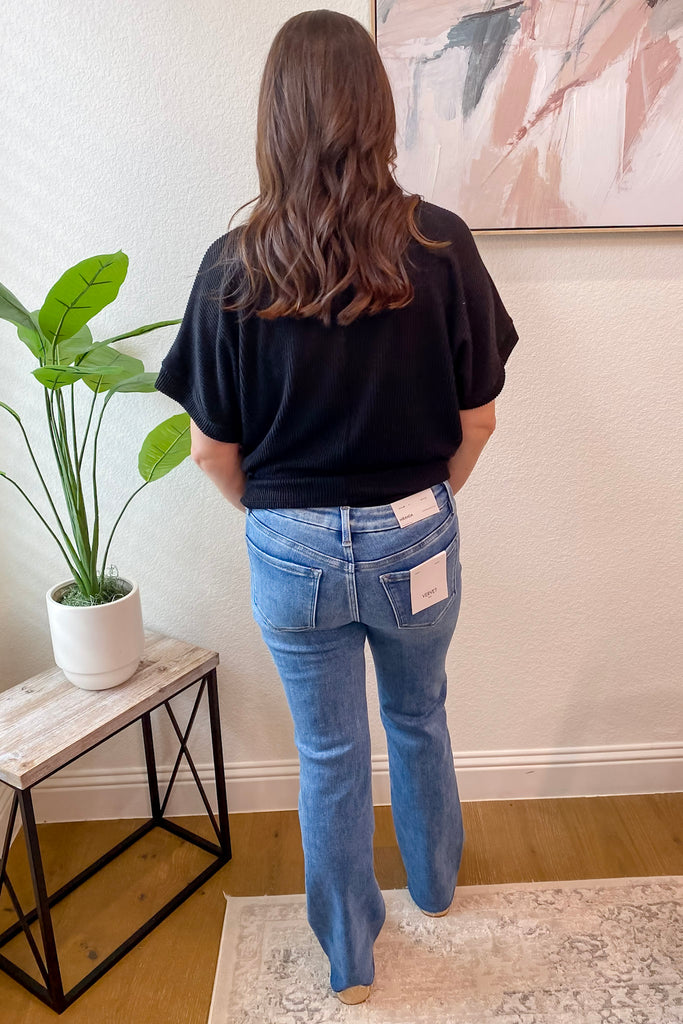Miranda Flores Sea Mid Rise Seamless Waistband Bootcut Denim by Vervet - Lyla's: Clothing, Decor & More - Plano Boutique