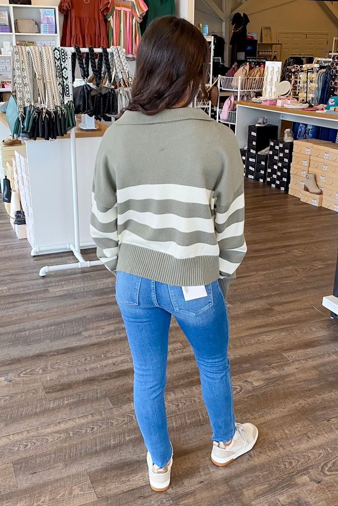 Two Weeks Notive Olive Striped Sweater - Lyla's: Clothing, Decor & More - Plano Boutique