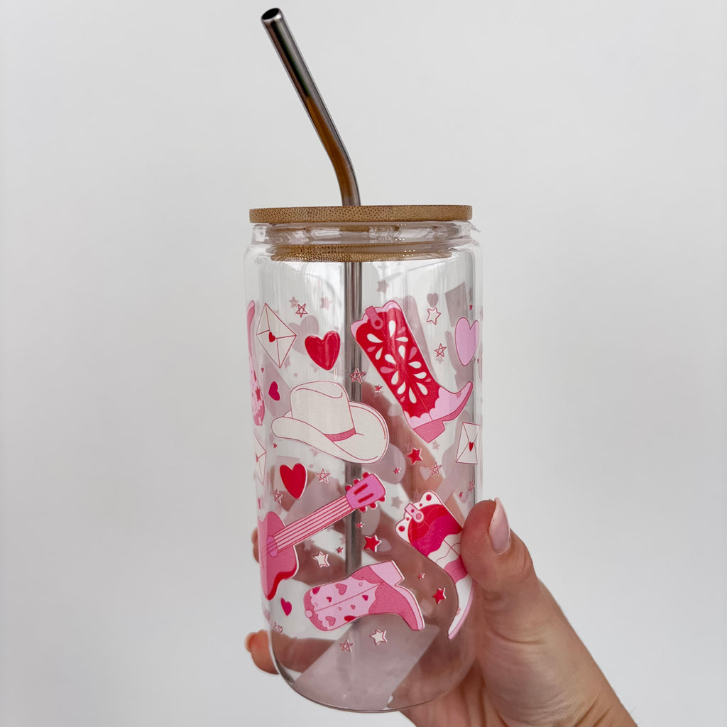 Howdy Cowgirl Western Glass Can - Lyla's: Clothing, Decor & More - Plano Boutique
