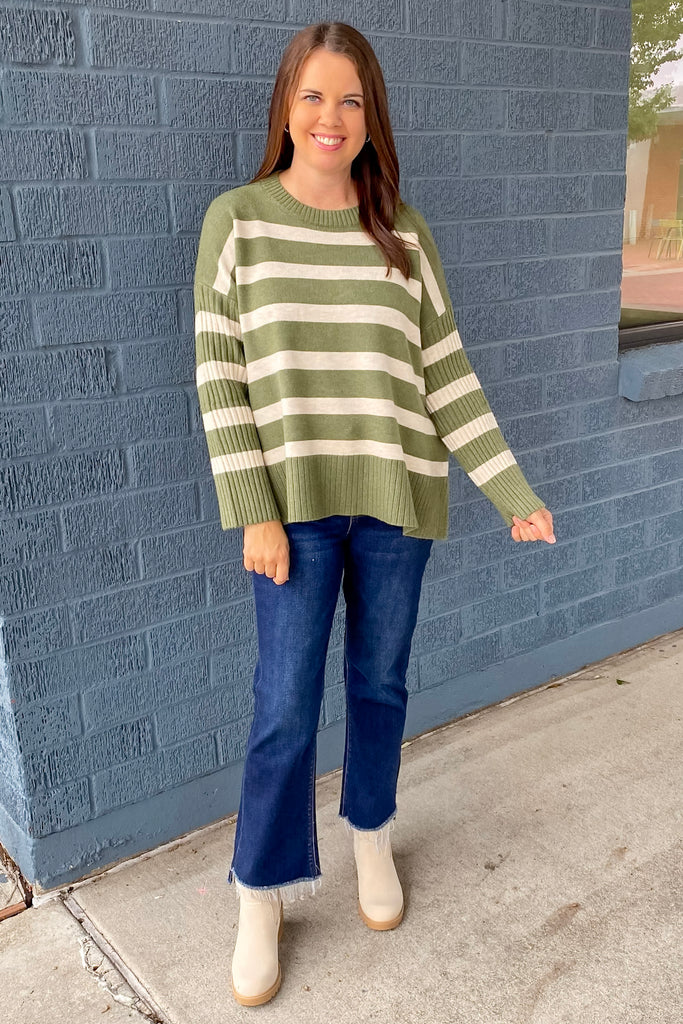 End of the Day Olive Striped Sweater - Lyla's: Clothing, Decor & More - Plano Boutique