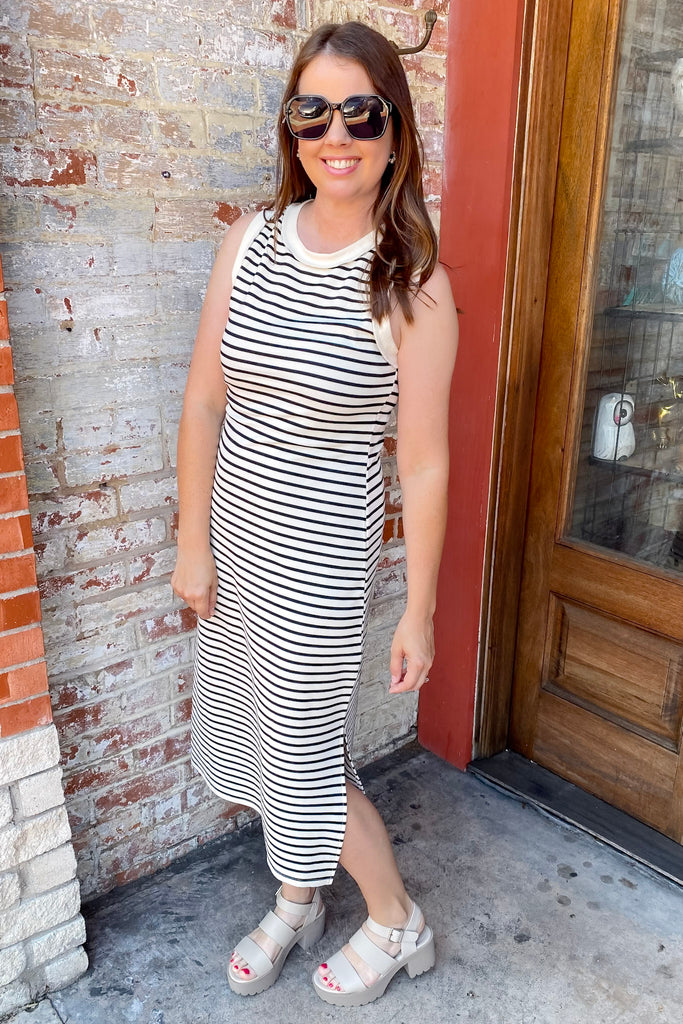 You Know You Want To Cream and Black Midi Dress - Lyla's: Clothing, Decor & More - Plano Boutique