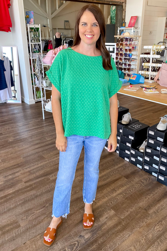 Green Jacquared  Top - Lyla's: Clothing, Decor & More - Plano Boutique