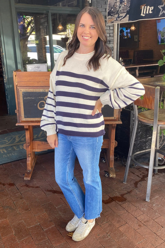 Love Me Better Ivory Navy Striped Sweater - Lyla's: Clothing, Decor & More - Plano Boutique