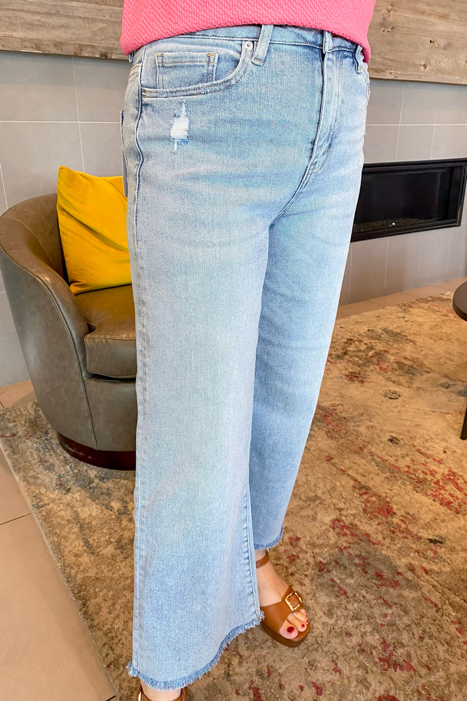 Electric Blue High Rise Ankle Wide Leg Denim by Mica - Lyla's: Clothing, Decor & More - Plano Boutique