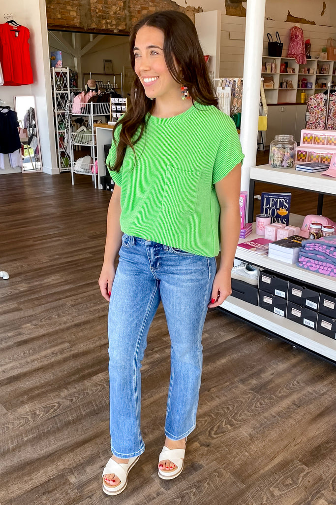 Green Ribbed Pocket Top - Lyla's: Clothing, Decor & More - Plano Boutique