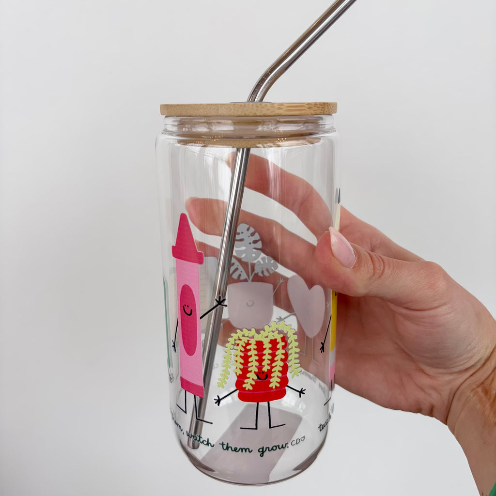 Teach Them Love Them Watch Them Grow Glass Can - Lyla's: Clothing, Decor & More - Plano Boutique