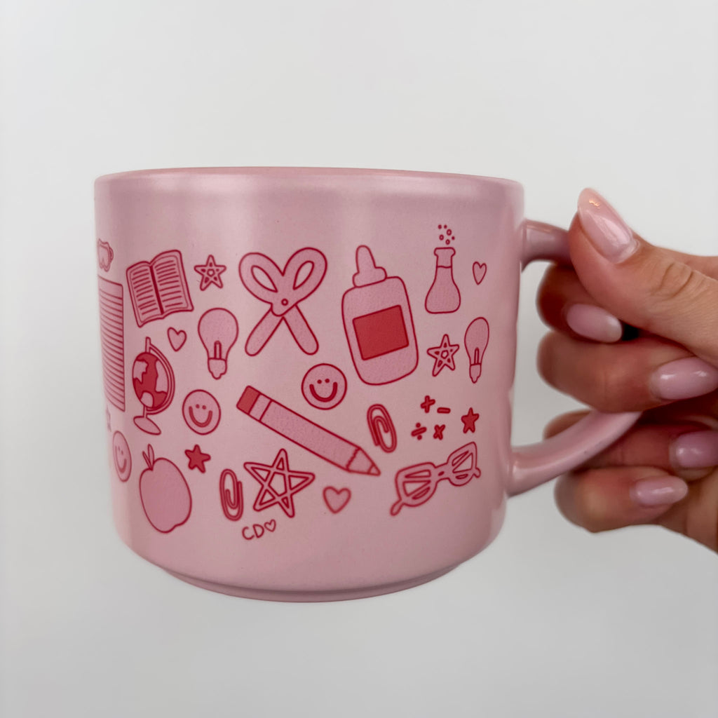 Classroom Icons Ceramic Pink Mug - Lyla's: Clothing, Decor & More - Plano Boutique