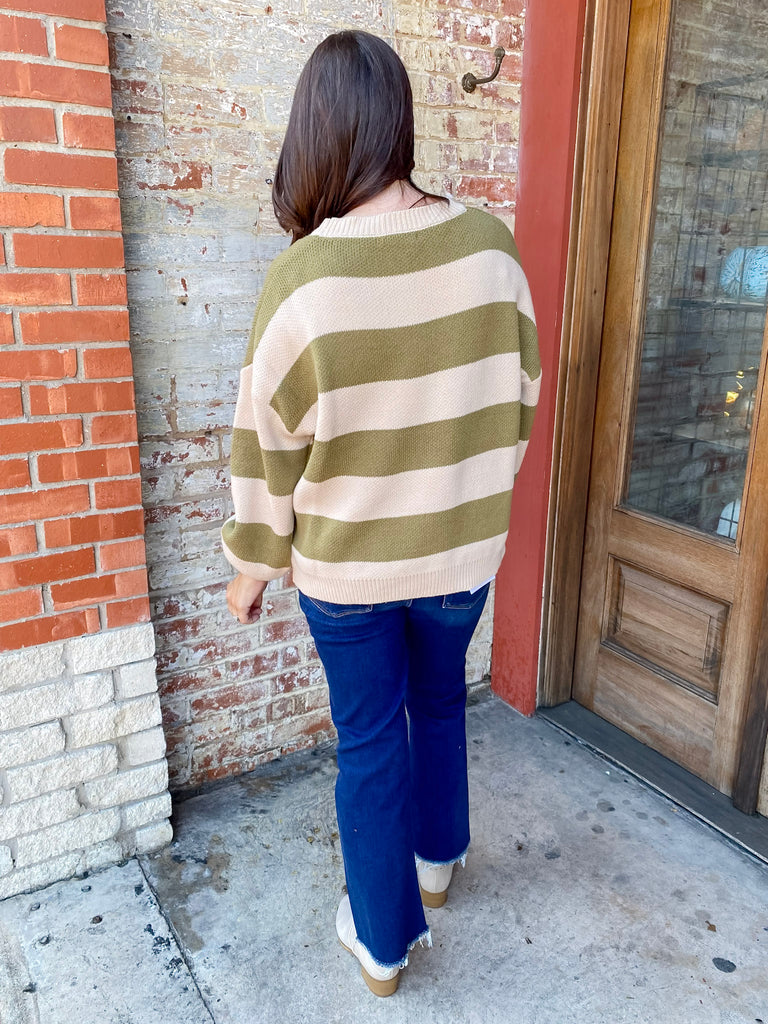 Out of this World Olive Striped Sweater - Lyla's: Clothing, Decor & More - Plano Boutique