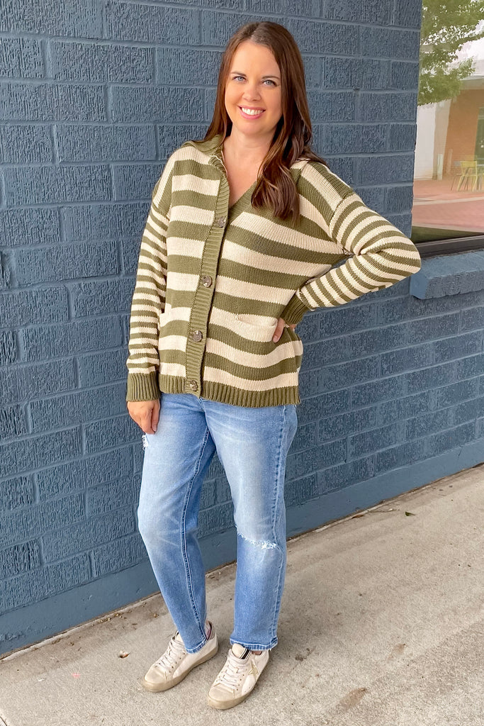 Sail Away with Me Collar Button Up Olive Cardigan - Lyla's: Clothing, Decor & More - Plano Boutique