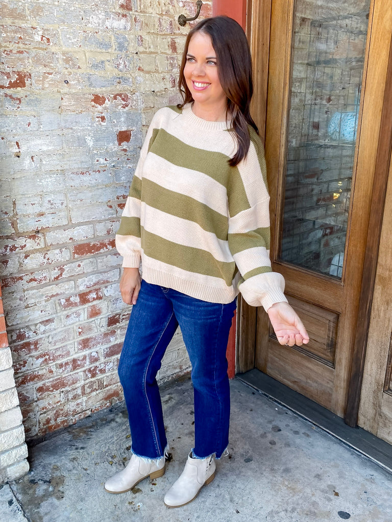 Out of this World Olive Striped Sweater - Lyla's: Clothing, Decor & More - Plano Boutique