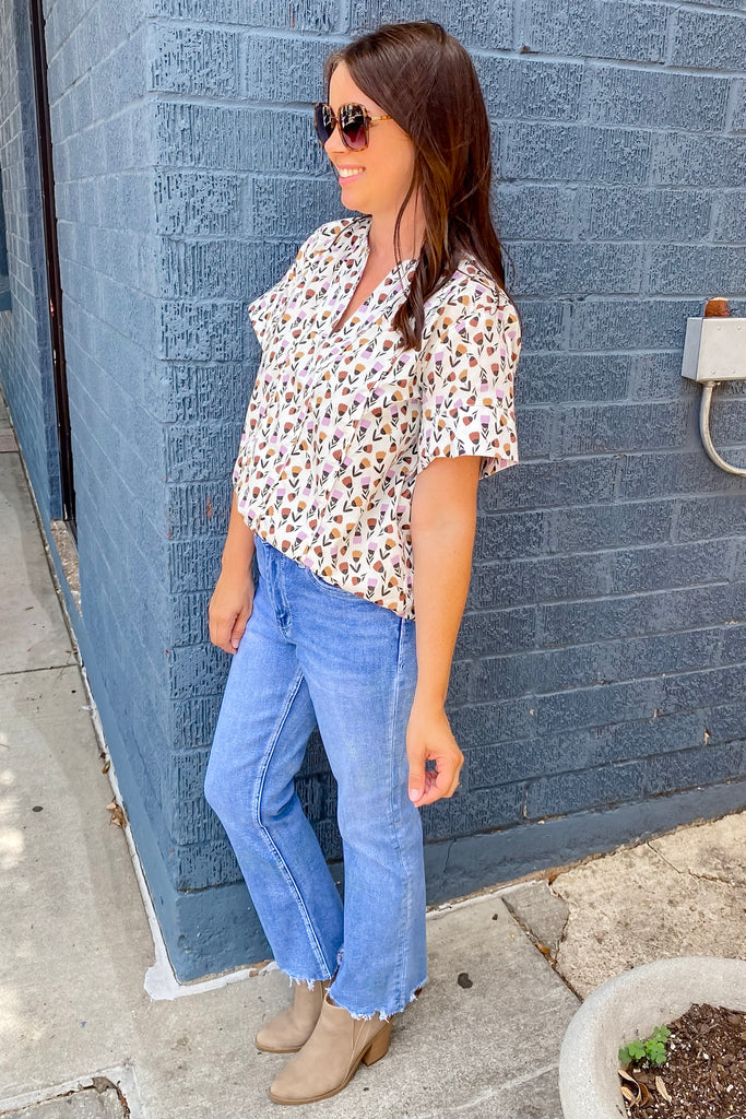 Pick A Day Flower Print Almond Top - Lyla's: Clothing, Decor & More - Plano Boutique