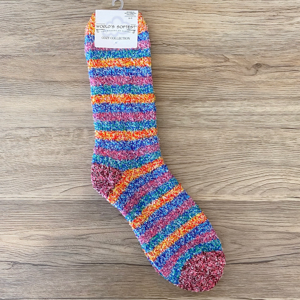 Rainbow Multi Cozy Ladies Socks - Lyla's: Clothing, Decor & More - Plano Boutique