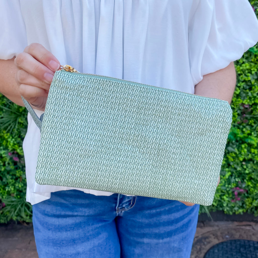 Jen & Co Riley Micro Straw 3 Compartment Crossbody/Wristlet - Light Teal - Lyla's: Clothing, Decor & More - Plano Boutique