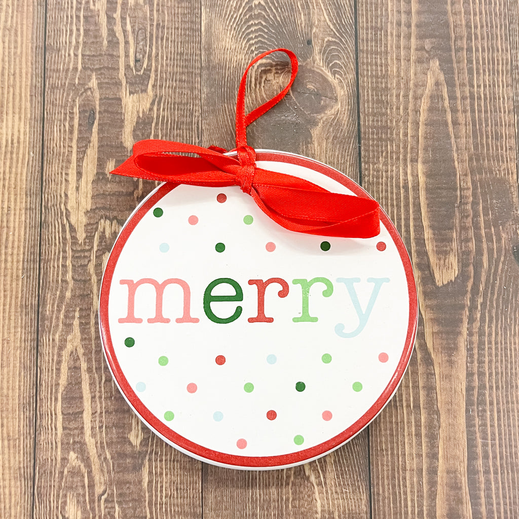 Merry Polka Dot Ornament - Lyla's: Clothing, Decor & More - Plano Boutique