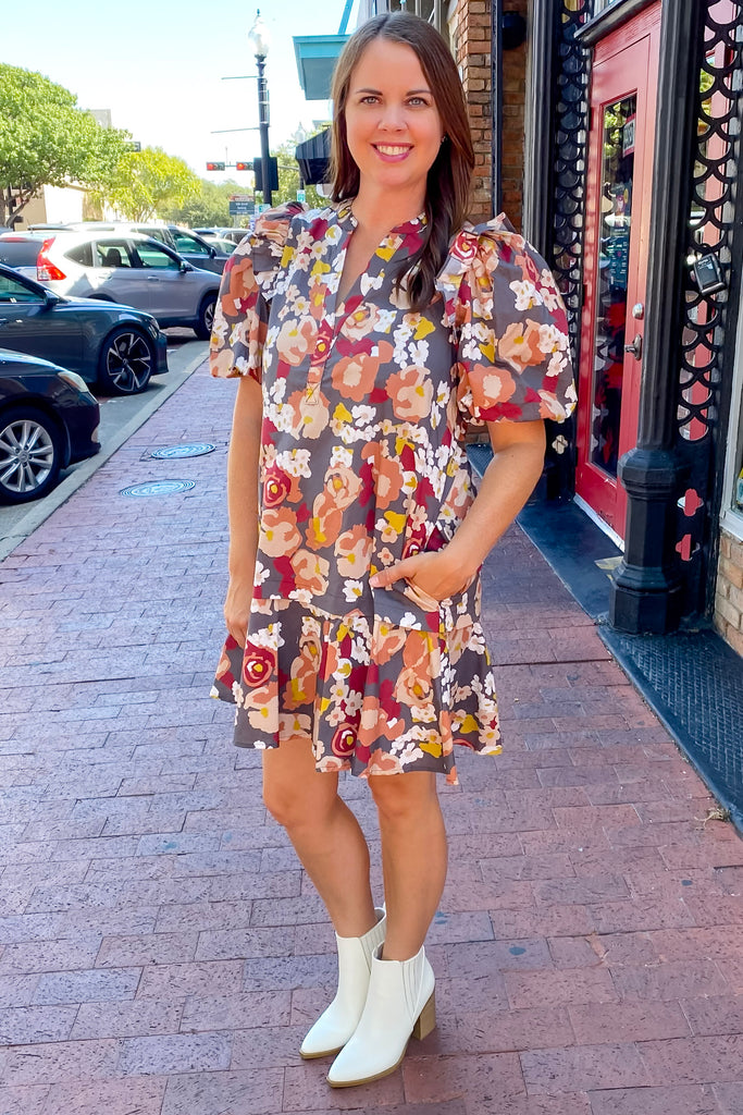 Reach for the Florals Charcoal Dress - Lyla's: Clothing, Decor & More - Plano Boutique