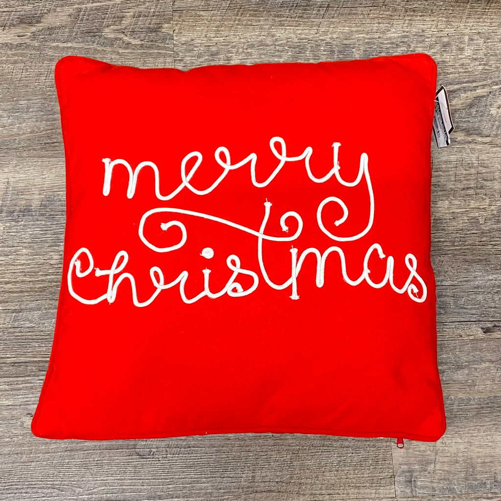 Merry Christmas Pillow Red/White - Lyla's: Clothing, Decor & More - Plano Boutique