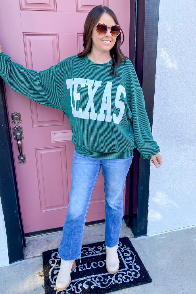 Texas Corduroy Graphic Hunter Green Sweater - Lyla's: Clothing, Decor & More - Plano Boutique