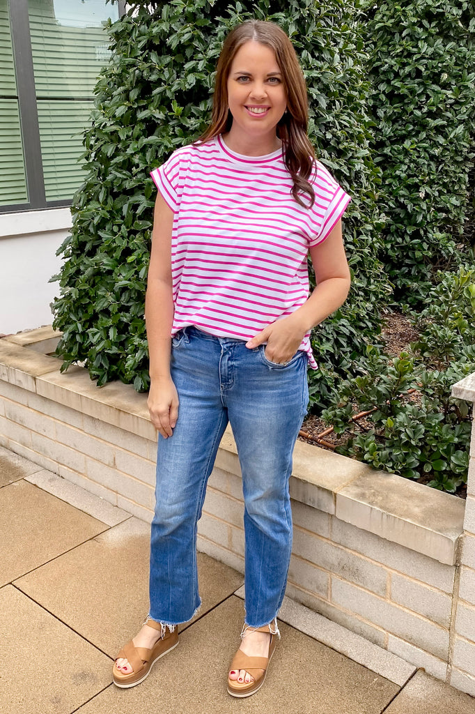 About the Fit Magenta and White Striped Top - Lyla's: Clothing, Decor & More - Plano Boutique