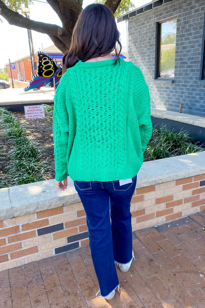 Electric Braided Kelly Green Sweater - Lyla's: Clothing, Decor & More - Plano Boutique