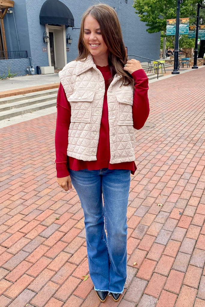 End of The Day Quilted Ecru Vest - Lyla's: Clothing, Decor & More - Plano Boutique