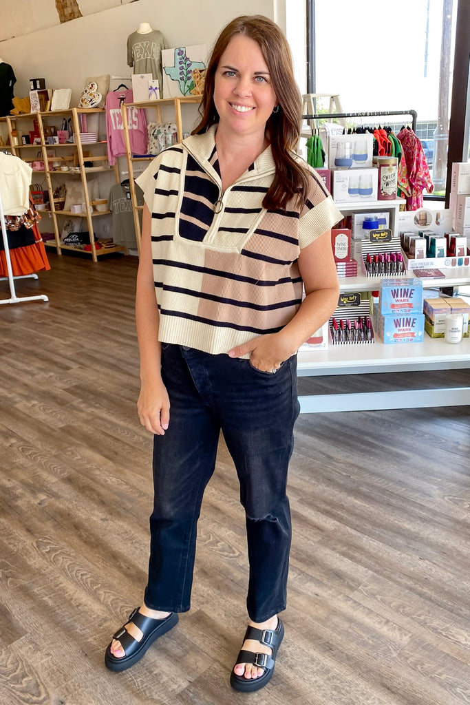 You Know It Striped Colorblock Tan Top - Lyla's: Clothing, Decor & More - Plano Boutique