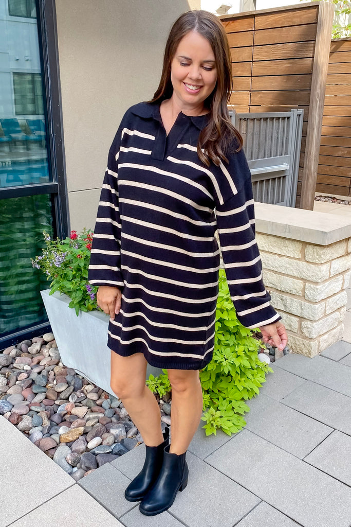 Here Forever Black Striped Sweater Dress - Lyla's: Clothing, Decor & More - Plano Boutique