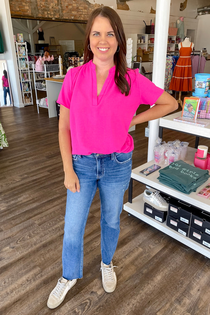 Placket Hot Pink Top - Lyla's: Clothing, Decor & More - Plano Boutique