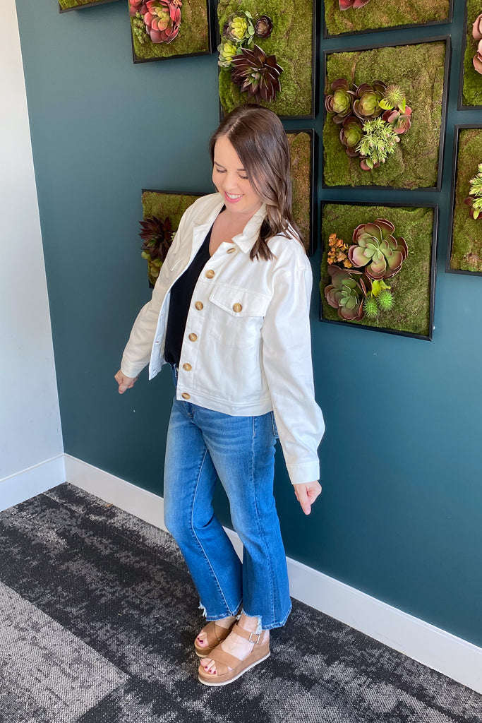 Cropped Twill Ivory Jacket - Lyla's: Clothing, Decor & More - Plano Boutique