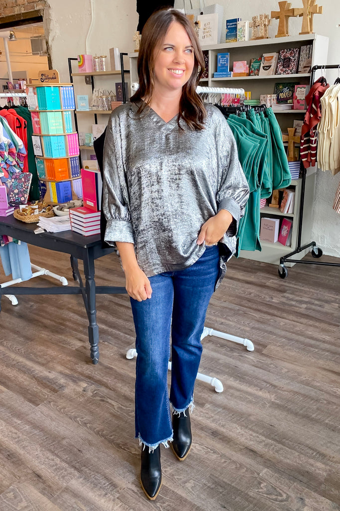 Go For It Metallic Black Top - Lyla's: Clothing, Decor & More - Plano Boutique