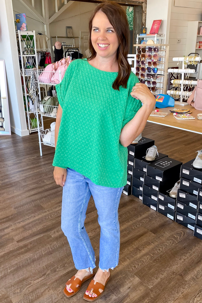 Green Jacquared  Top - Lyla's: Clothing, Decor & More - Plano Boutique