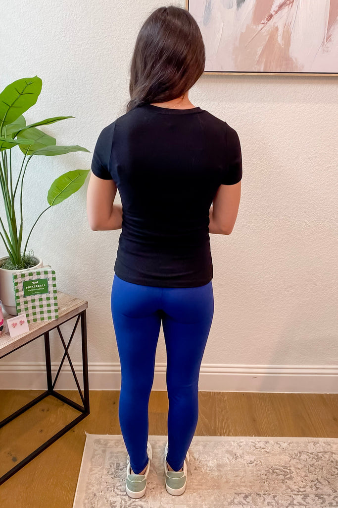 Athleisure Essential Short Sleeve Micro Ribbed Black Top - Lyla's: Clothing, Decor & More - Plano Boutique