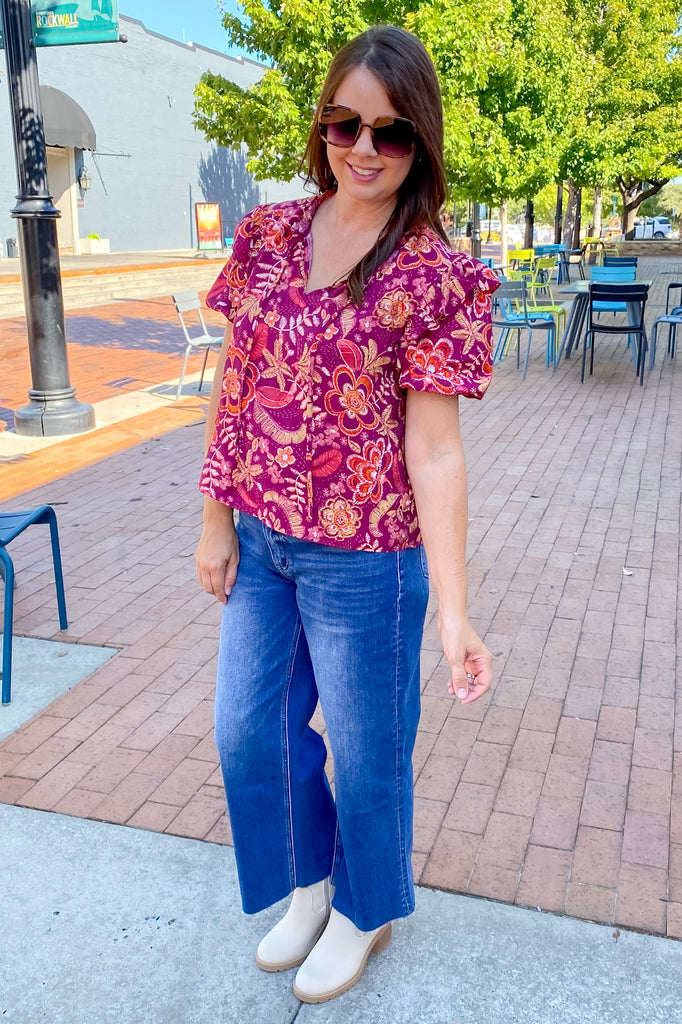 Think About It Burgundy Floral Print Top - Lyla's: Clothing, Decor & More - Plano Boutique