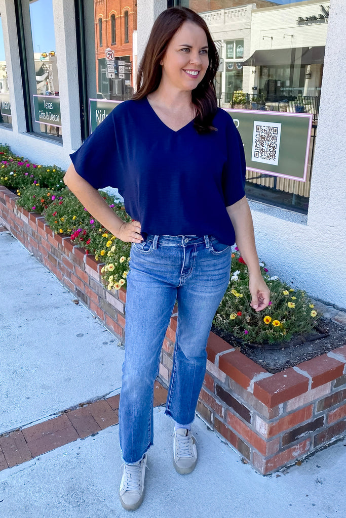 Simple V Neckline Navy Top - Lyla's: Clothing, Decor & More - Plano Boutique