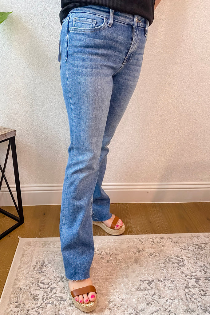 Miranda Flores Sea Mid Rise Seamless Waistband Bootcut Denim by Vervet - Lyla's: Clothing, Decor & More - Plano Boutique