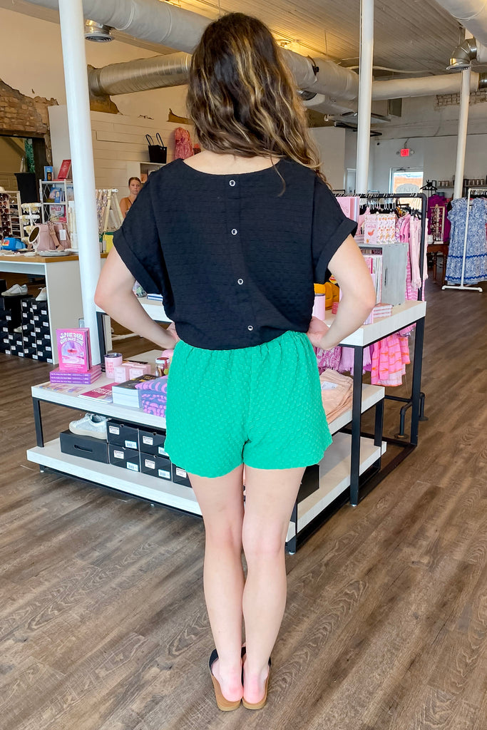 Green Jacquared Pleat Shorts - Lyla's: Clothing, Decor & More - Plano Boutique