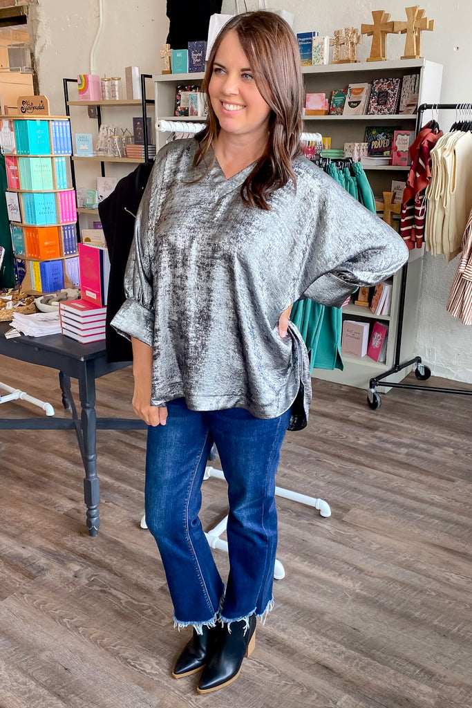 Go For It Metallic Black Top - Lyla's: Clothing, Decor & More - Plano Boutique