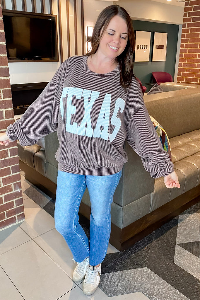 Texas Corduroy Graphic Coffee Sweater - Lyla's: Clothing, Decor & More - Plano Boutique