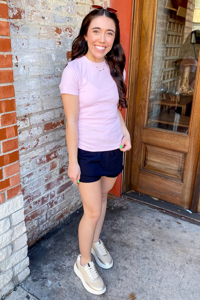 Athleisure Essential Short Sleeve Micro Ribbed Lilac Top - Lyla's: Clothing, Decor & More - Plano Boutique